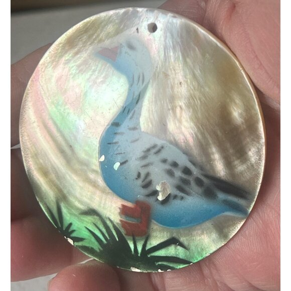 Set Of 3 Hand-Painted Mother Of Pearl Pendants Floral & Duck Designs Decorative - Picture 14 of 16